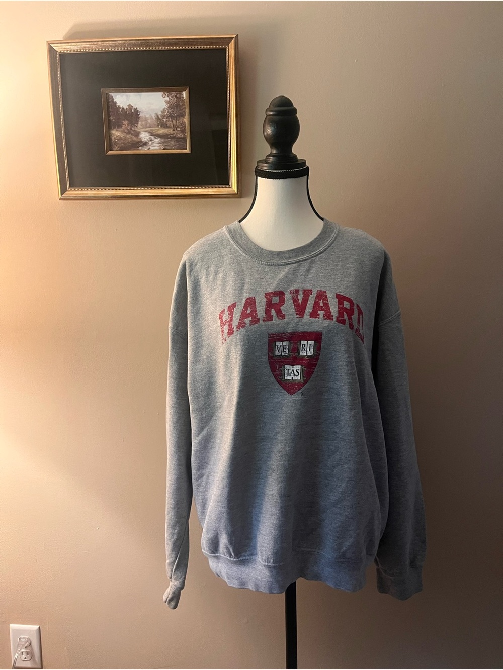 Authentic Grey Harvard Crewneck Sweatshirt Preppy East Coast Chic